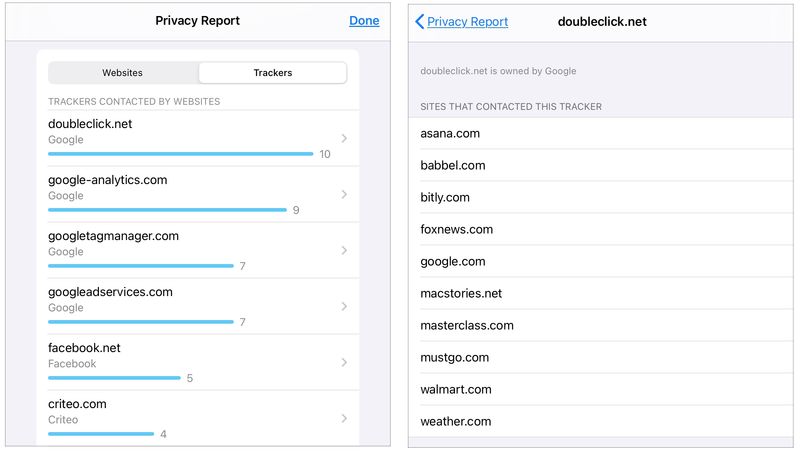 Safari Privacy Report Trackers