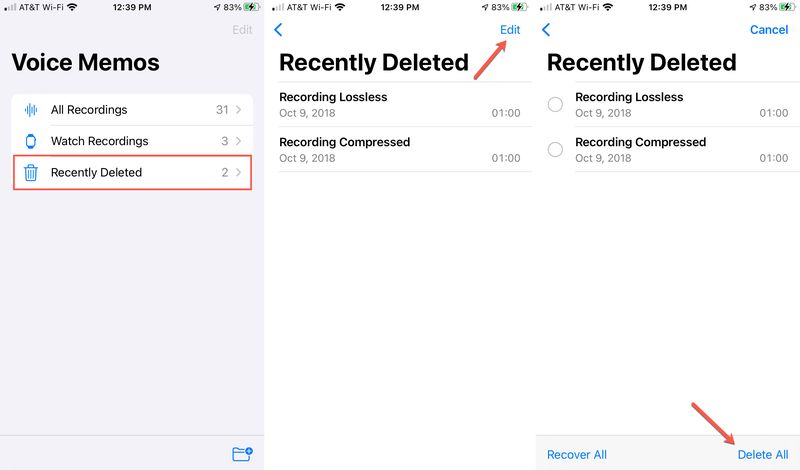 Delete All Recently Deleted Voice Memos on iPhone