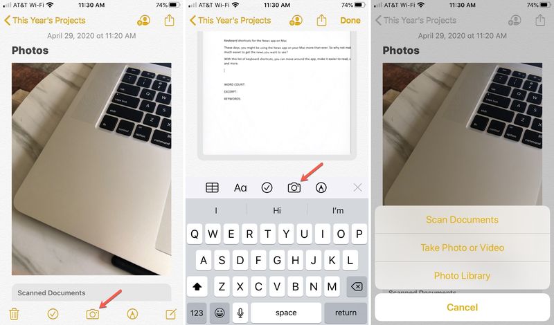 Notes Capture Photos Vidéos Scans iPhone