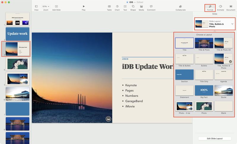 Modifier la disposition des diapositives dans Keynote sur Mac