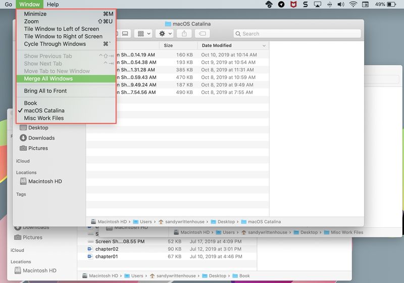 Fusionner les fenêtres du Finder Mac