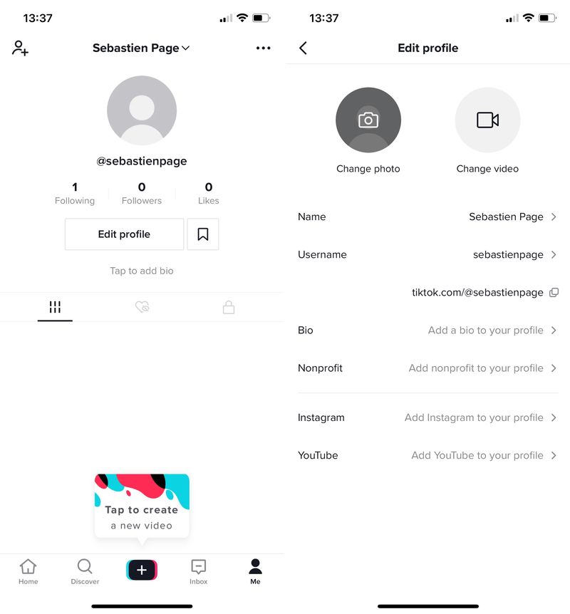 Modifier le profil TikTok