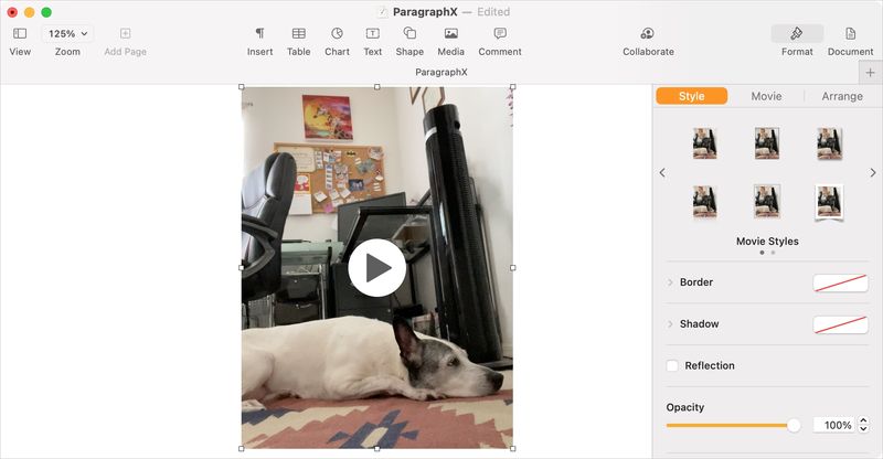 Media Browser, Insert Movie in Pages