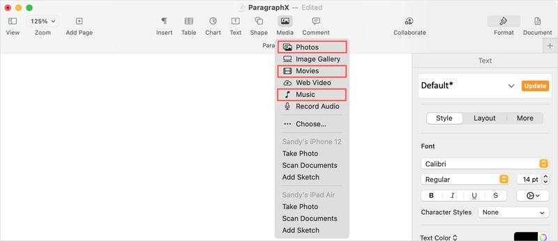 Media, Open Browser in Pages