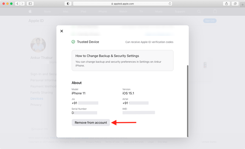 Select old device and click Remove from account