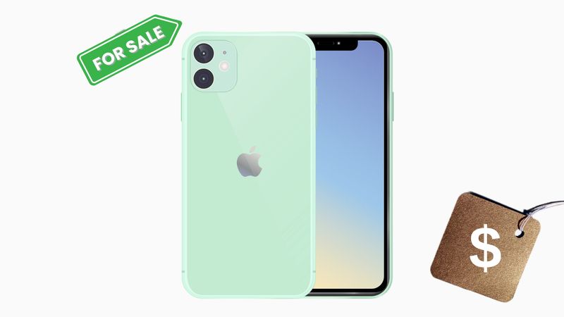 iPhone with green back cover along side sale and dollar sign