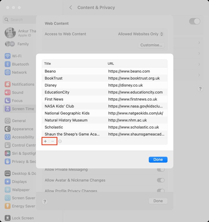 Add or remove allowed websites on Mac