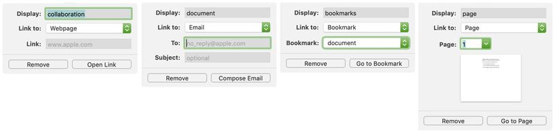 Types de liens dans les pages sur Mac