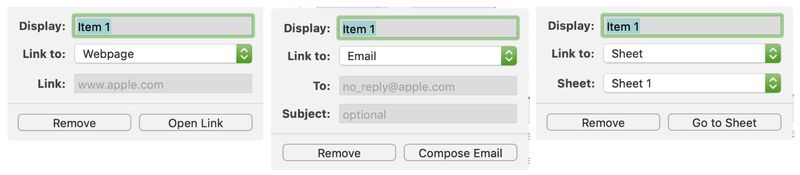Types de liens dans Numbers sur Mac