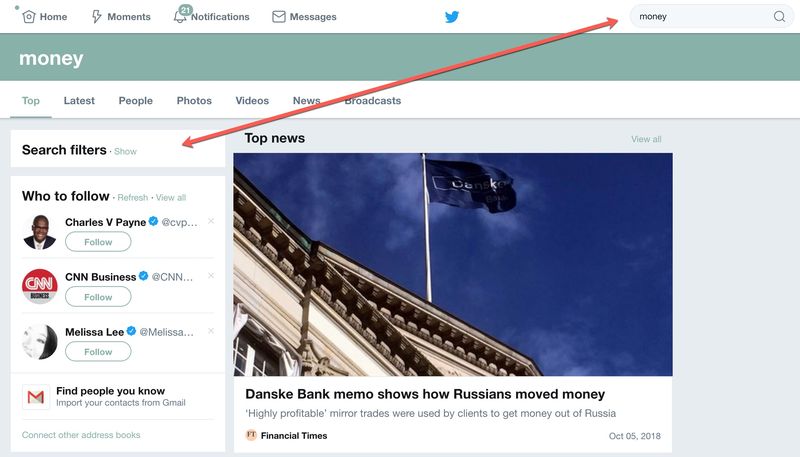 Twitter Search Results Access Filters