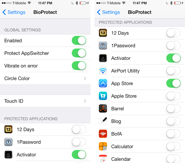 BioProtect Settings