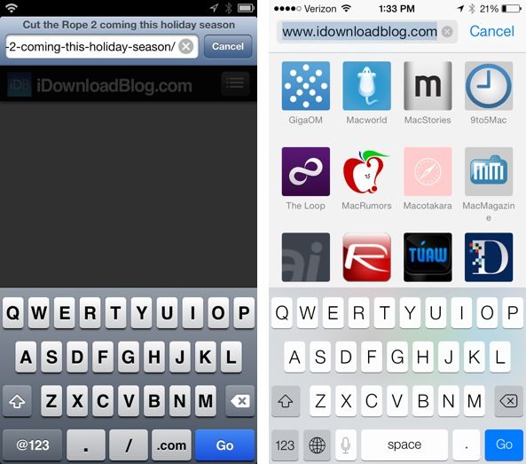 iOS 7 vs iOS 6 COM button Safari