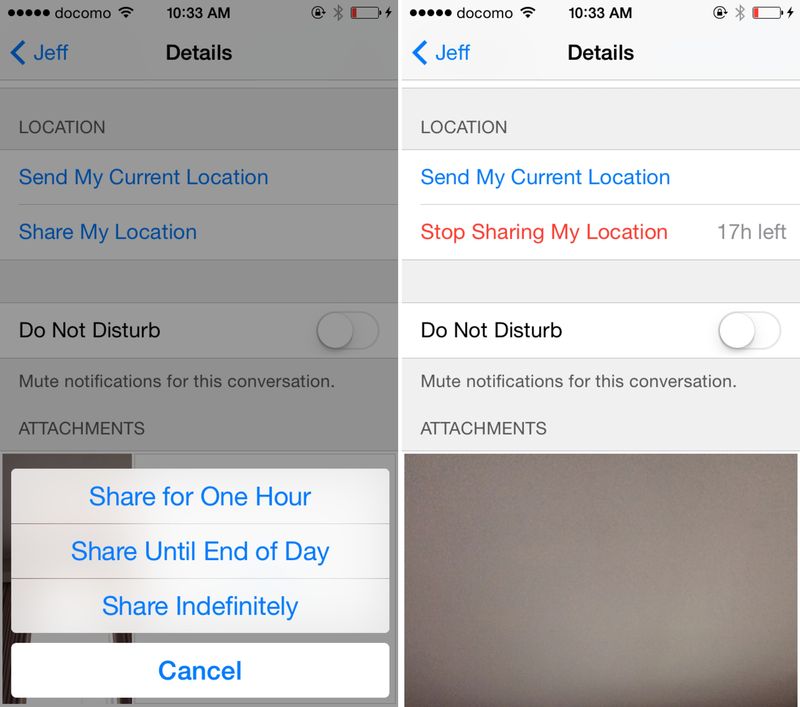 iOS 8 Messages Location Sharing