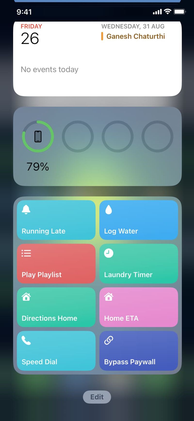 Widget de raccourcis dans la vue Aujourd