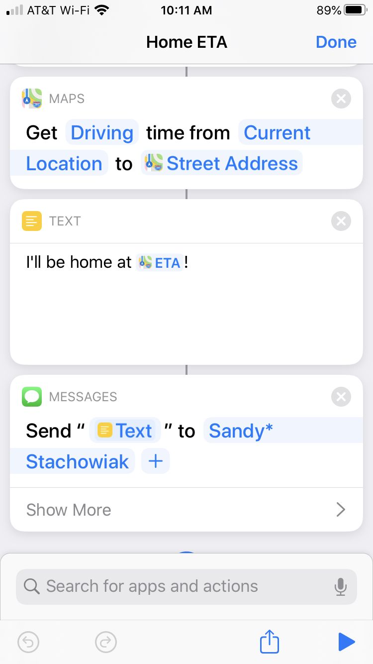 Raccourcis Widget Accueil ETA iPhone