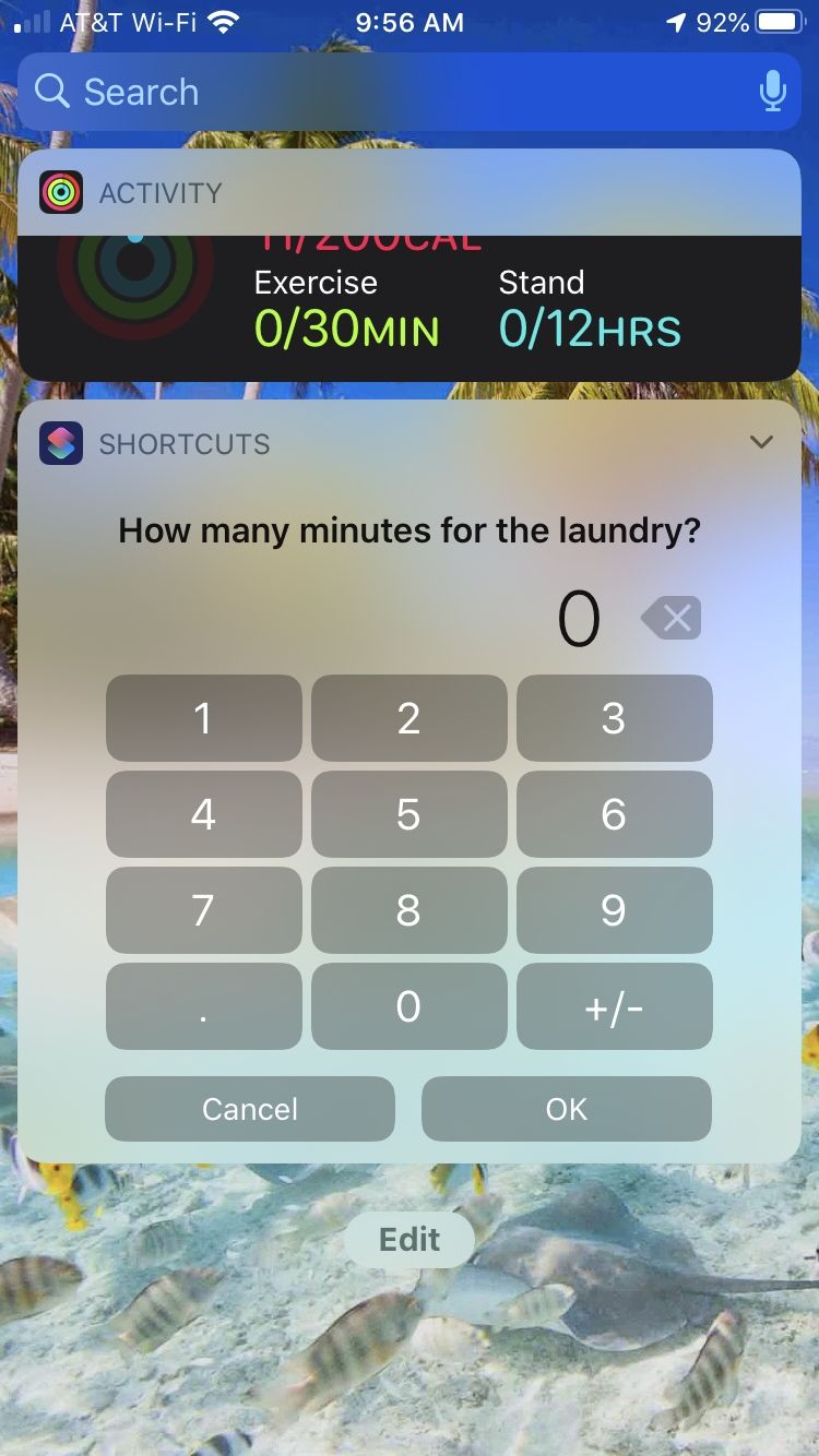 Raccourcis Widget Minuterie de lessive iPhone