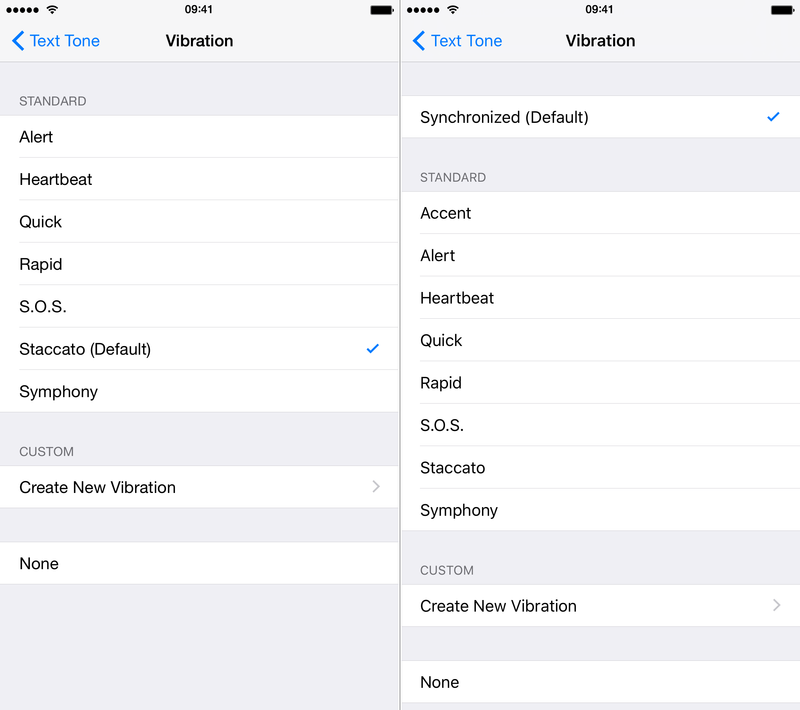 Vibration iPhone 6s Text Tones synchronisées