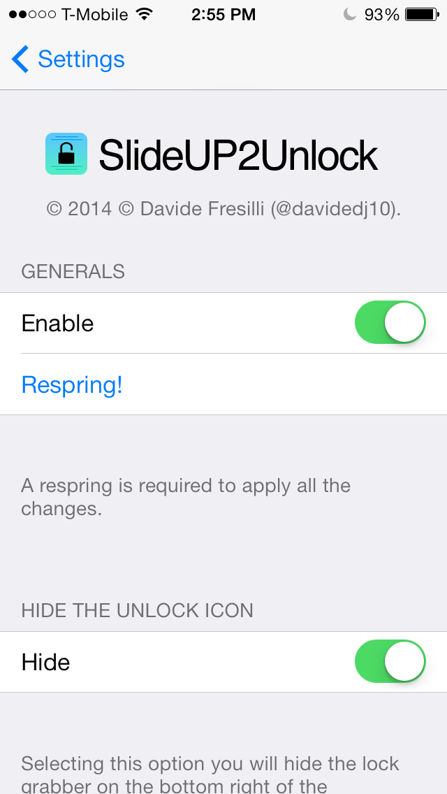 SlideUP2Unlock Settings 2