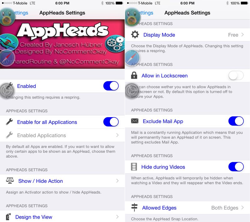 AppHeads Settings