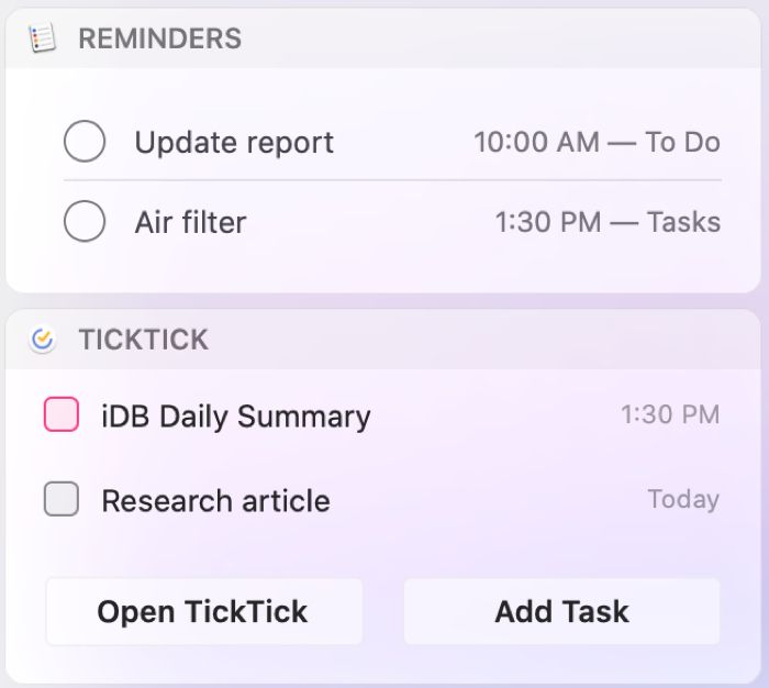 Mac Today View Reminders TickTick Widgets
