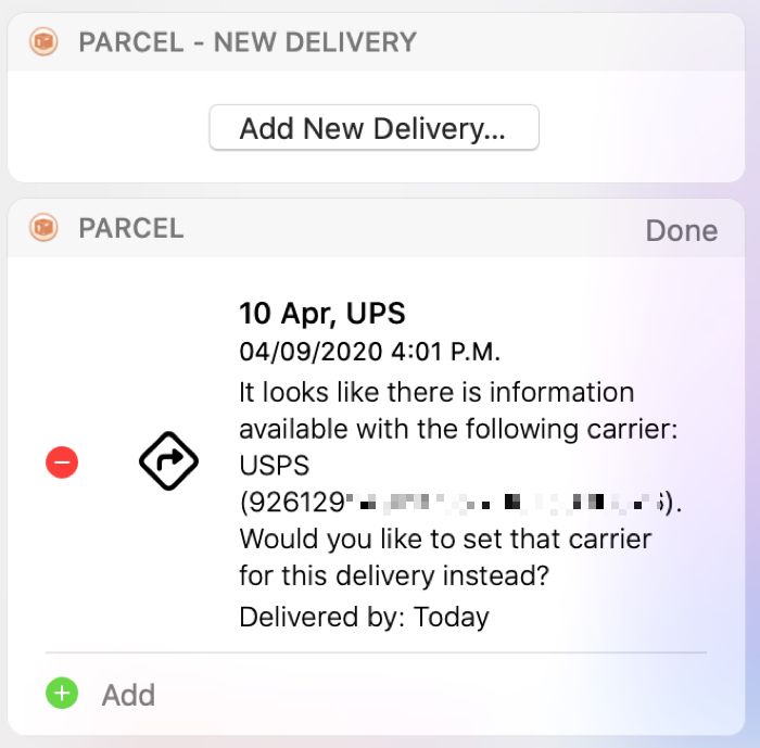 Mac Today View Parcel Widget