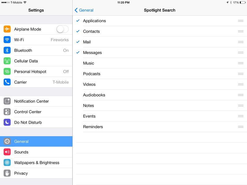Spotlight search options