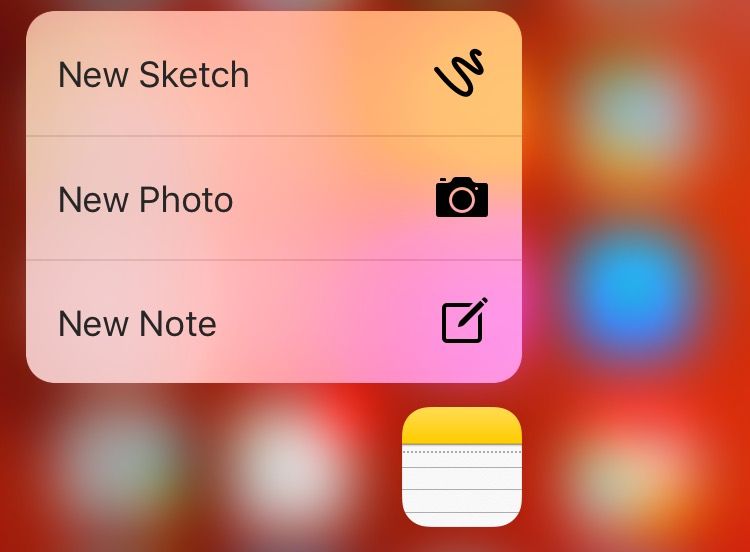 iOS 9 Notes 3D Touch Raccourcis de l