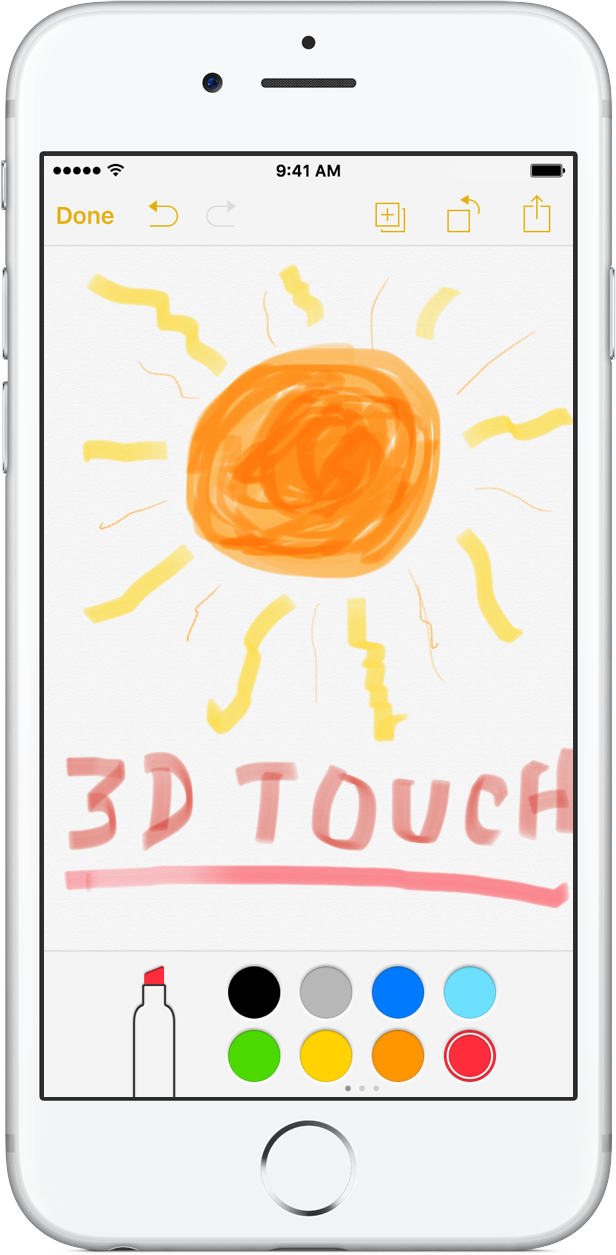 iOS 9 Notes Dessin de pression 3D Touch Capture d