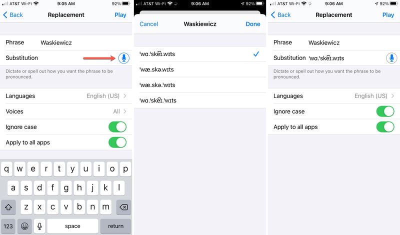 Replacement Pronunciation on iPhone