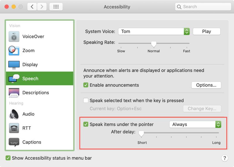 Mac Speak Items Under Pointer