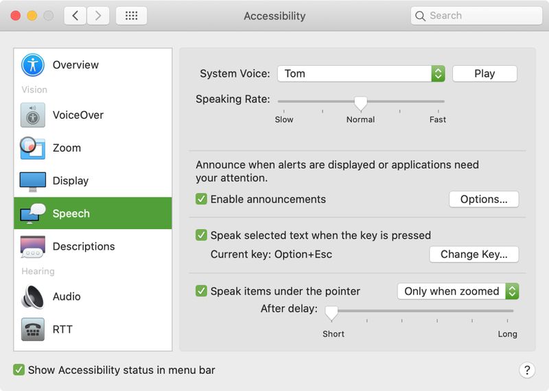 Mac Accessibility Speech Features