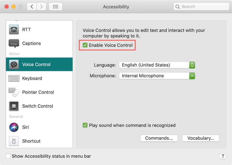 Enable Voice Control Mac