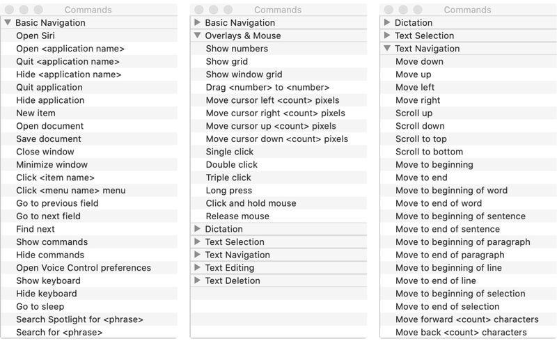 Voice Control Commands List Mac