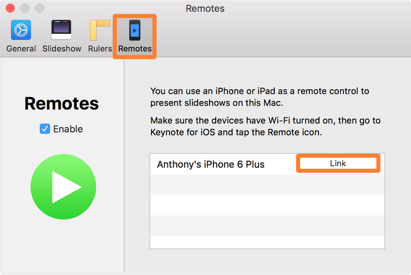 Lier un Keynote Remote Mac Préférences