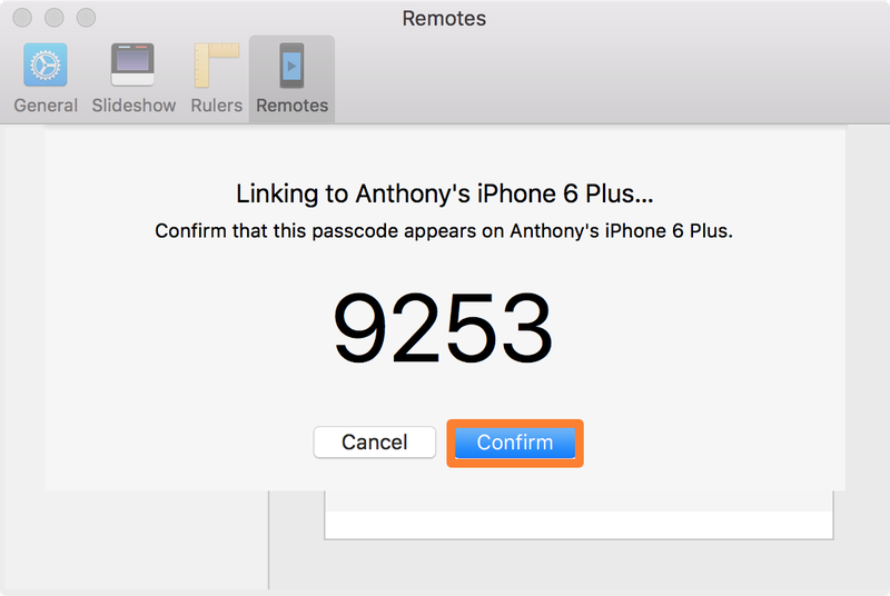 Associer Keynote Remote au code de confirmation Mac