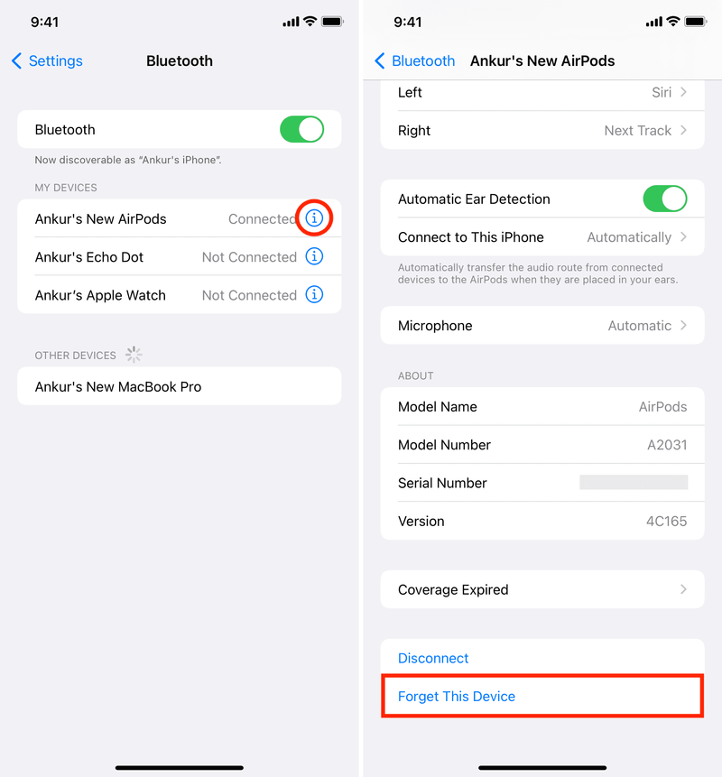Oubliez cet appareil AirPods sur iPhone pour le dissocier