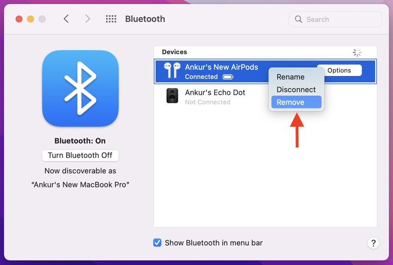 Supprimez les AirPods de Mac pour les dissocier