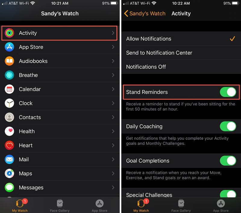 Définir des rappels de support sur Apple Watch