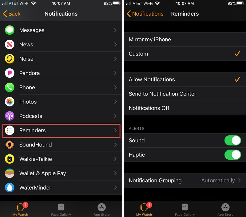 Définir des rappels de tâches sur Apple Watch