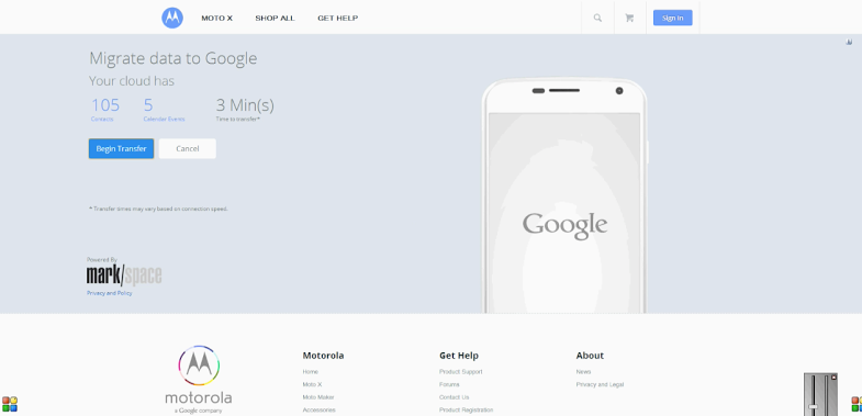 Motorola iCloud migration tool (web screenshot 002)