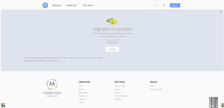 Motorola iCloud migration tool (web screenshot 003)