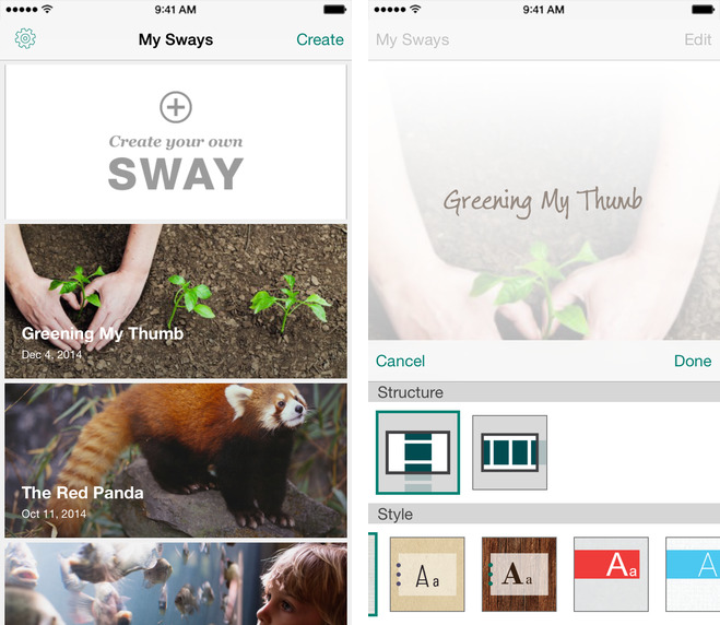 Microsoft Office Sway 1.1 for iOS iPhone screenshot 001