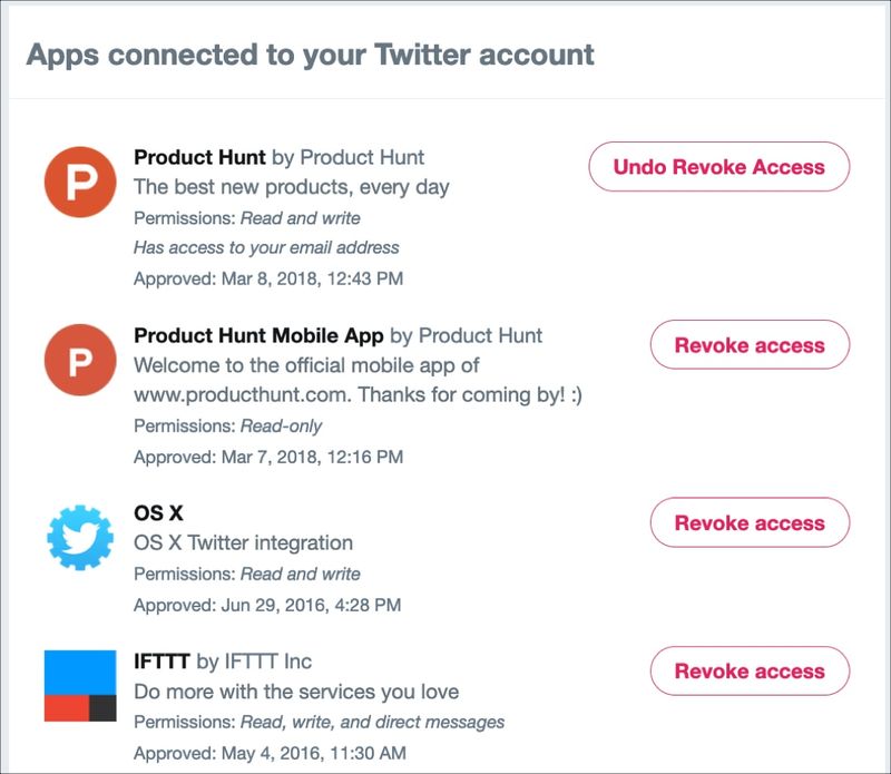Applications connectées au compte Twitter Annuler la révocation