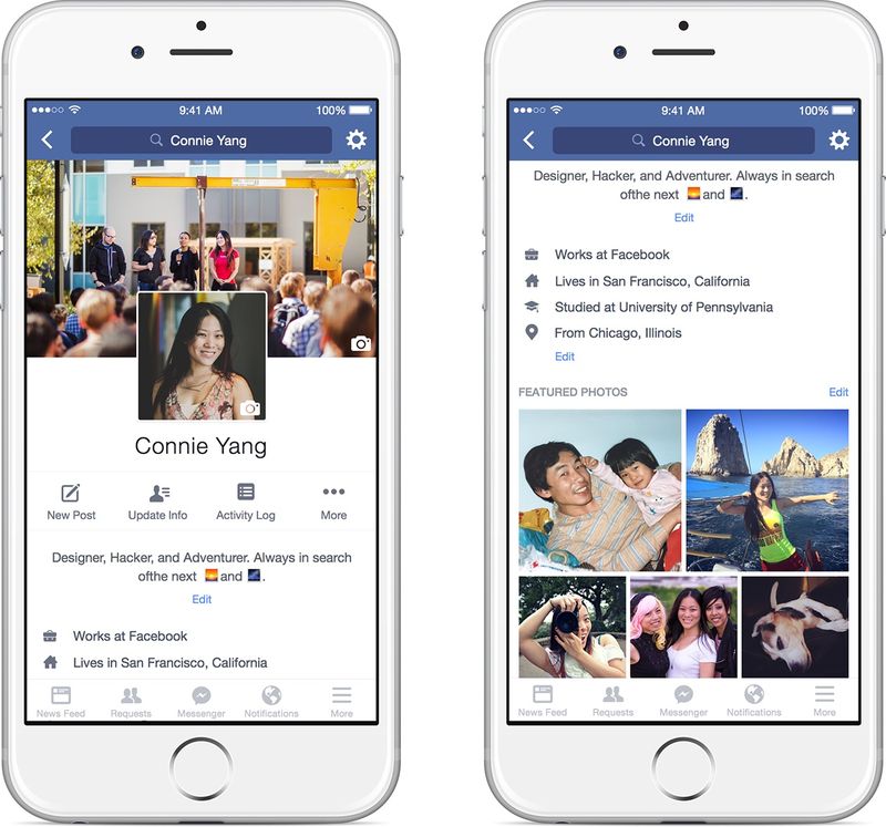 Facebook mobile profile changes iPhone screenshot 001