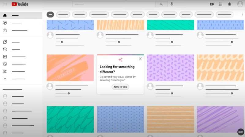 A screenshot showing a prompt on desktop YouTube inviting the viewer to go beyond their usual videos with the new “New to you” section in the YouTube feeds