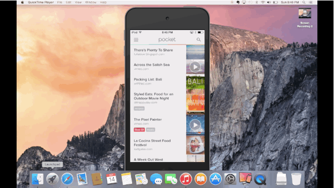 Pocket (iOS 8 Handoff animated GIF)
