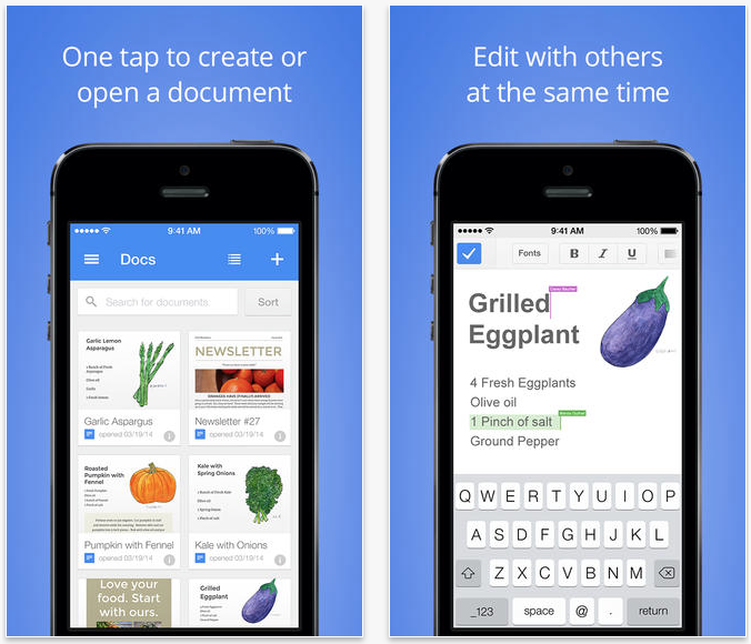 Google lance de nouvelles applications Docs et Sheets pour iOS