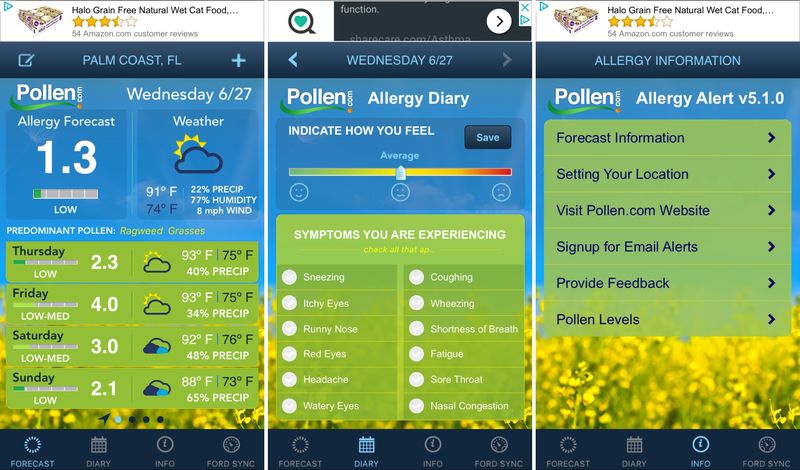 PollenDotCom Allergy Alert on iPhone