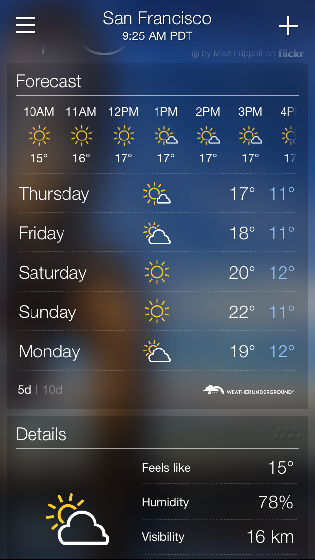 Yahoo Weather (10-day forecast, iPhone screenshot 001)