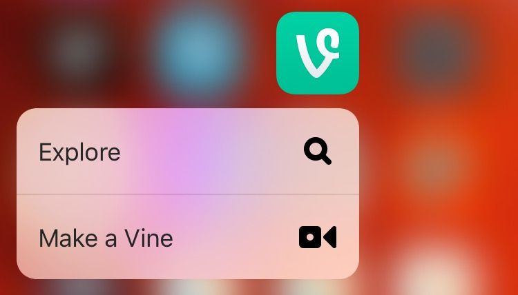 Vine 5.3 pour iOS 3D Touch Raccourcis de l